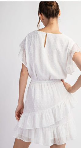 White Flutter Sleeve Dress