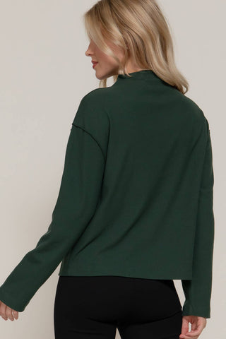 Long Sleeve Visible Overlocked Seams Detail Brushed Rib Top: PNK-blush / S