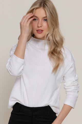 Long Sleeve Visible Overlocked Seams Detail Brushed Rib Top: PNK-blush / S