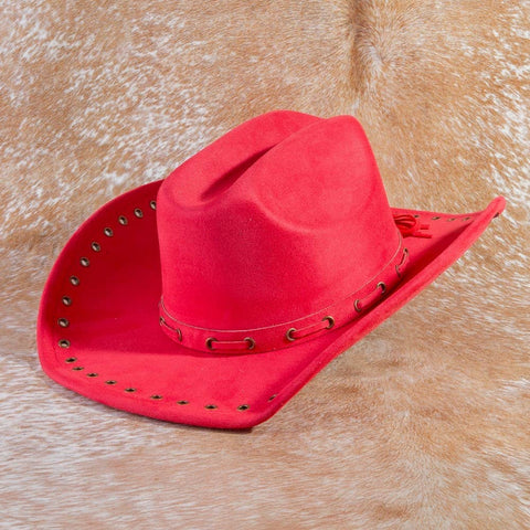 Grommet Brim Faux Suede Cowboy Hat: BR