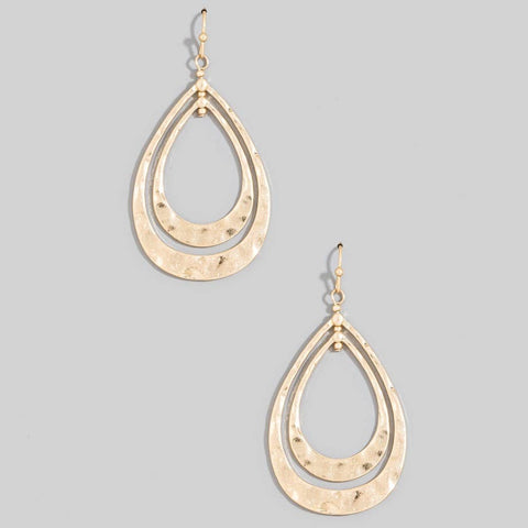 Hammered Double Teardrop Layered Dangle Earrings: WG