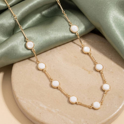 Mother Of Pearl Station Chain Necklace: GD