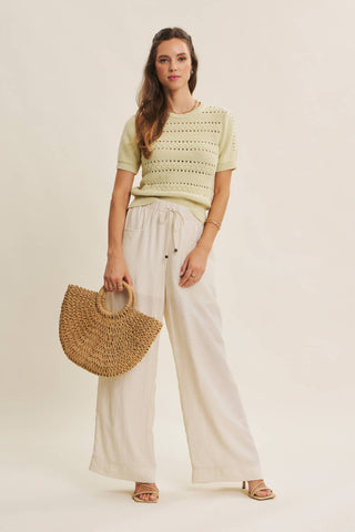 SOFT NOD TO VINTAGE POINTELLE COTTON SWEATER TOP: BEIGE / L