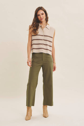 DESERT SUN STRIPE MODERN BUTTON-DOWN SWEATER VEST: TERRACOTTA / S