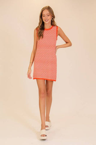 Seaside Stripe Knit Mini Dress: Navy/White / L