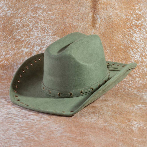 Grommet Brim Faux Suede Cowboy Hat: BR