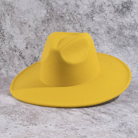 Structured Wide Brim Classic Fedora Hat: OL