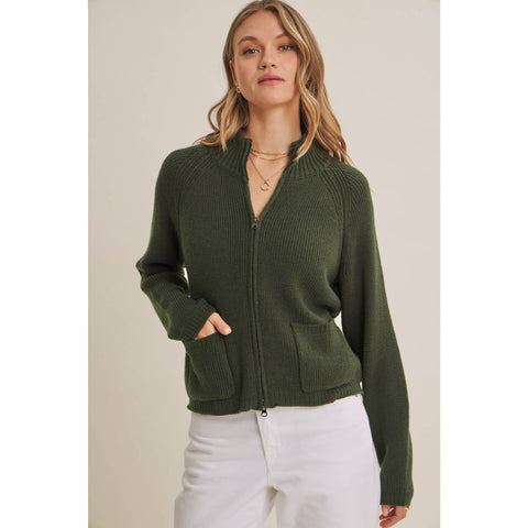 SIMPLE COMFORT 2-WAY ZIP EVERYDAY SWEATER JACKET WITH POCKET: CARAMEL / L