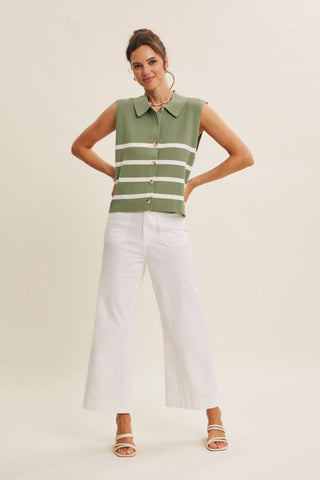 DESERT SUN STRIPE MODERN BUTTON-DOWN SWEATER VEST: TERRACOTTA / M