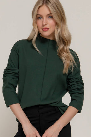 Long Sleeve Visible Overlocked Seams Detail Brushed Rib Top: PNK-blush / S