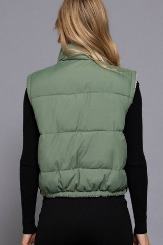 Reversible Fur Padding Vest: BLK-black / M