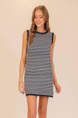 Seaside Stripe Knit Mini Dress: Navy/White / S