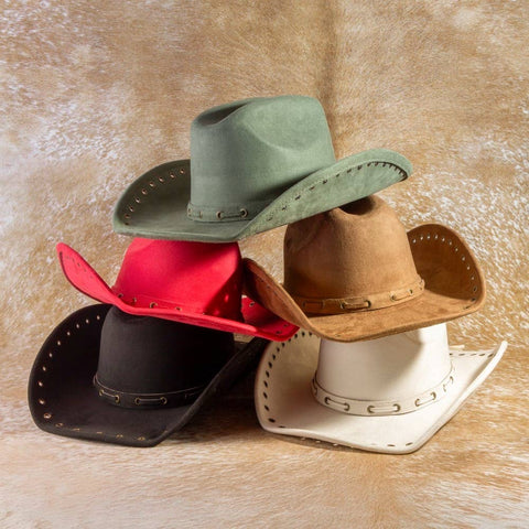 Grommet Brim Faux Suede Cowboy Hat: BR