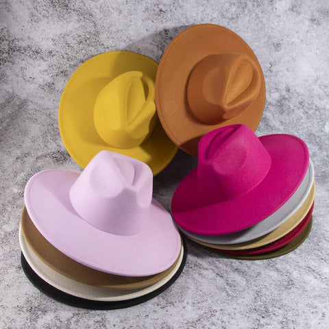 Structured Wide Brim Classic Fedora Hat: OL