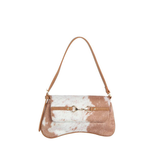 Cow Print Horsebit Flap Shoulder Bag: BR