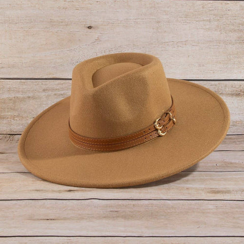 Double Belt Strap Fedora Hat: BK