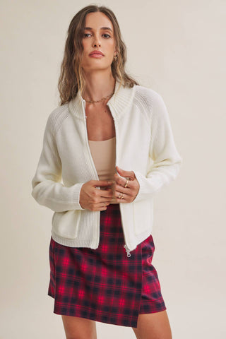 SIMPLE COMFORT 2-WAY ZIP EVERYDAY SWEATER JACKET WITH POCKET: CARAMEL / L