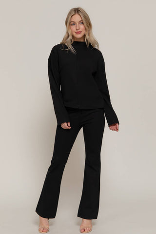 Long Sleeve Visible Overlocked Seams Detail Brushed Rib Top: PNK-blush / S