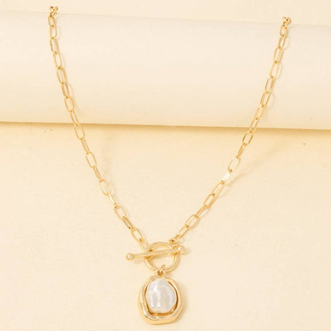 Pearl Pendant Dainty Toggle Chain Necklace: GDCRM