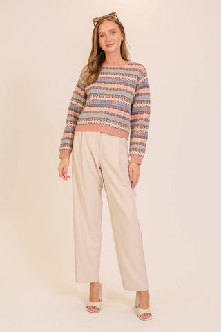 Nordic Charm Fair Isle Sweater: Beige Combo / M