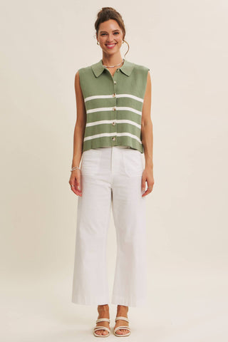 DESERT SUN STRIPE MODERN BUTTON-DOWN SWEATER VEST: TERRACOTTA / S