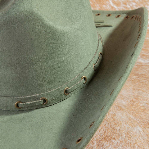 Grommet Brim Faux Suede Cowboy Hat: BR
