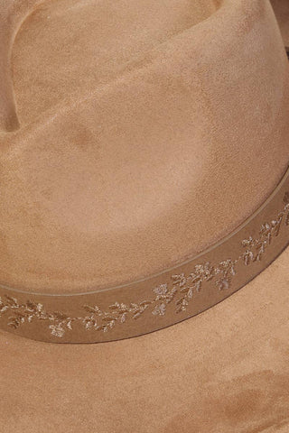 Embroidered Flower Strap Fedora Hat: BR