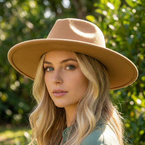 Structured Wide Brim Classic Fedora Hat: OL