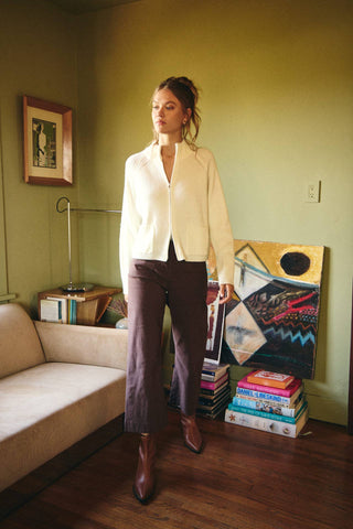 SIMPLE COMFORT 2-WAY ZIP EVERYDAY SWEATER JACKET WITH POCKET: CARAMEL / M