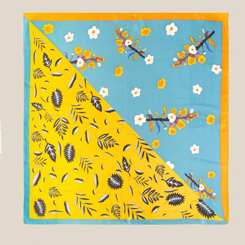 Flower Leaf Print Abstract Bandana Scarf: MULTI