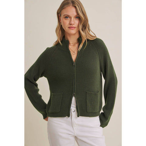 SIMPLE COMFORT 2-WAY ZIP EVERYDAY SWEATER JACKET WITH POCKET: CARAMEL / L