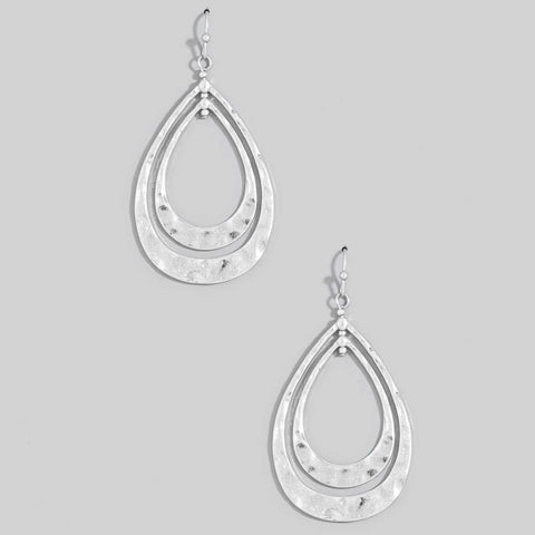 Hammered Double Teardrop Layered Dangle Earrings: WG