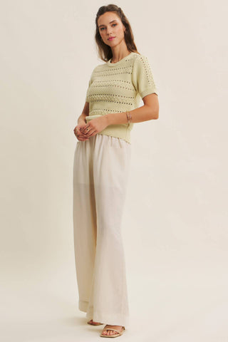 SOFT NOD TO VINTAGE POINTELLE COTTON SWEATER TOP: BEIGE / S