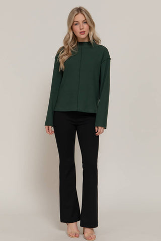 Long Sleeve Visible Overlocked Seams Detail Brushed Rib Top: PNK-blush / S