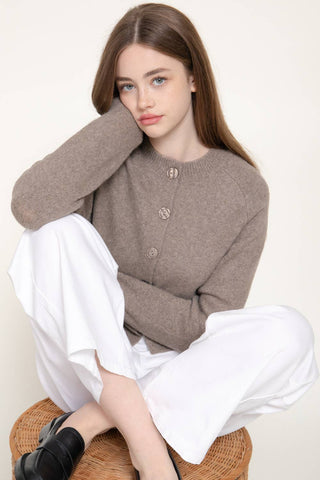 Long Sleeve Round Neck Button Down Sweater Cardigan: BRN-brown / L