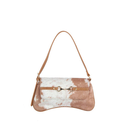 Cow Print Horsebit Flap Shoulder Bag: BR