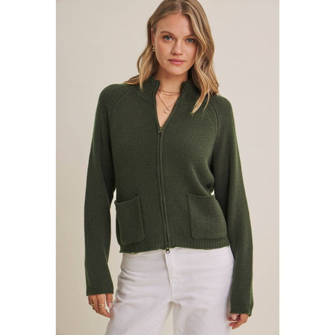 SIMPLE COMFORT 2-WAY ZIP EVERYDAY SWEATER JACKET WITH POCKET: CARAMEL / S