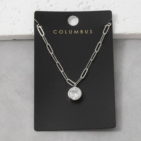 Round Bezel Cz Paperclip Chain Pendant Necklace: GOLD