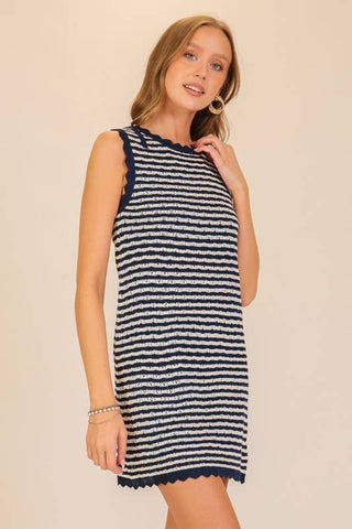 Seaside Stripe Knit Mini Dress: Navy/White / M