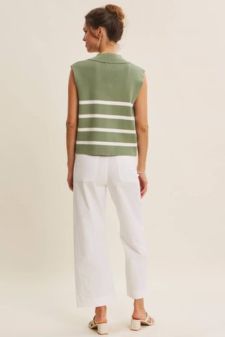 DESERT SUN STRIPE MODERN BUTTON-DOWN SWEATER VEST: TERRACOTTA / L