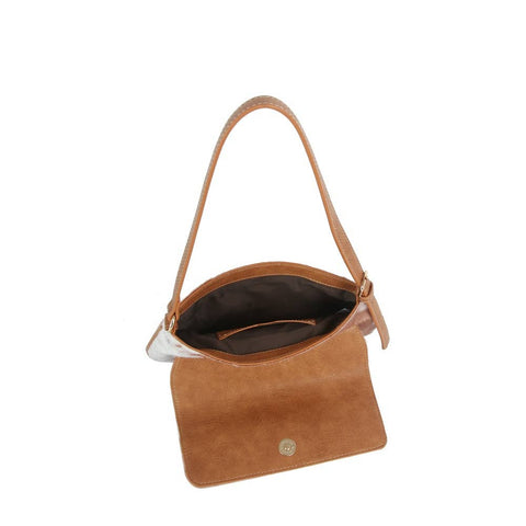 Cow Print Horsebit Flap Shoulder Bag: BR