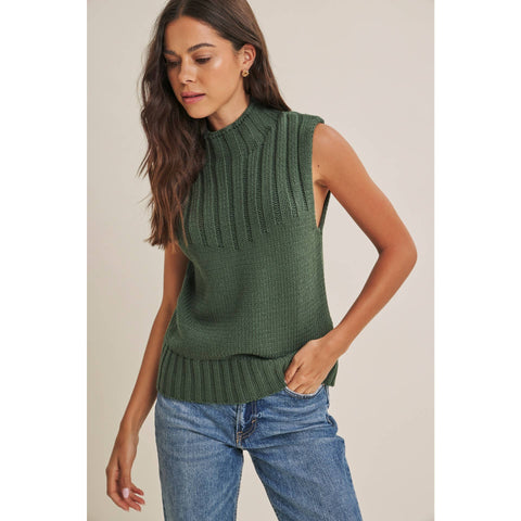 QUIET CABIN DAYS RIBBED MOCK NECK SWEATER TOP: WINTER GREEN / M