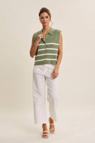 DESERT SUN STRIPE MODERN BUTTON-DOWN SWEATER VEST: TERRACOTTA / S