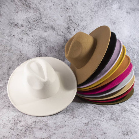 Structured Wide Brim Classic Fedora Hat: OL