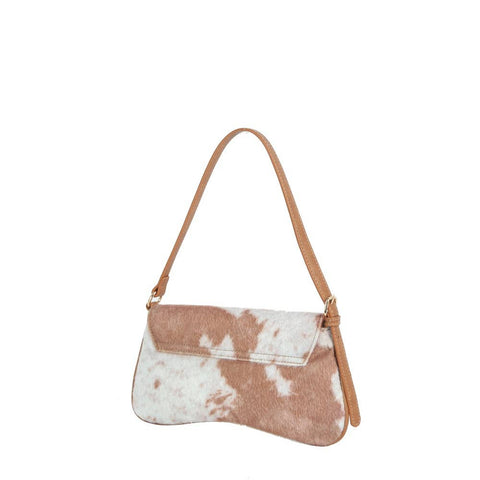 Cow Print Horsebit Flap Shoulder Bag: BR