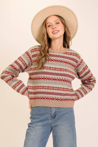 Nordic Charm Fair Isle Sweater: Beige Combo / S