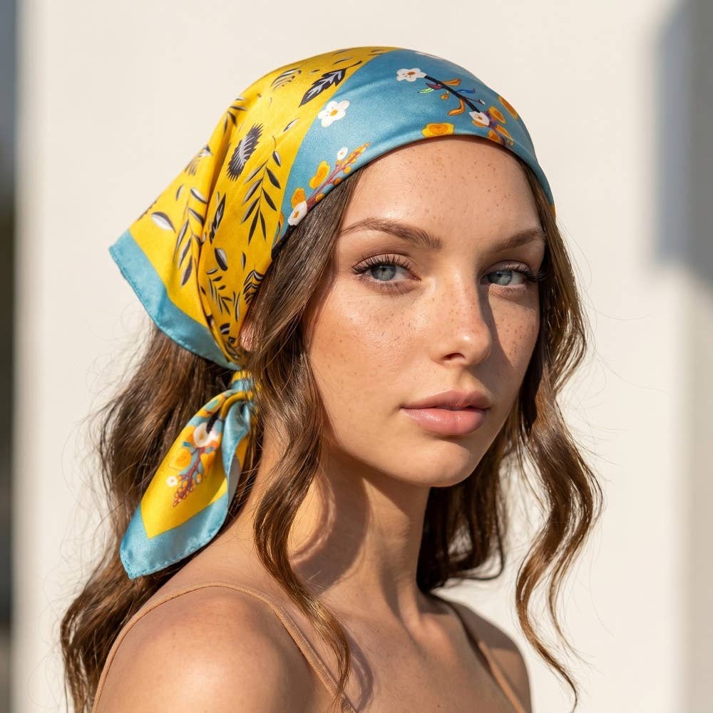 Flower Leaf Print Abstract Bandana Scarf: MULTI