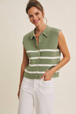 DESERT SUN STRIPE MODERN BUTTON-DOWN SWEATER VEST: TERRACOTTA / S