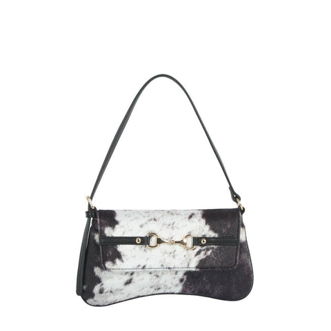 Cow Print Horsebit Flap Shoulder Bag: BR