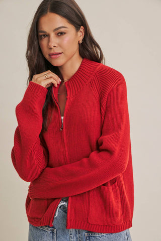 SIMPLE COMFORT 2-WAY ZIP EVERYDAY SWEATER JACKET WITH POCKET: CARAMEL / M